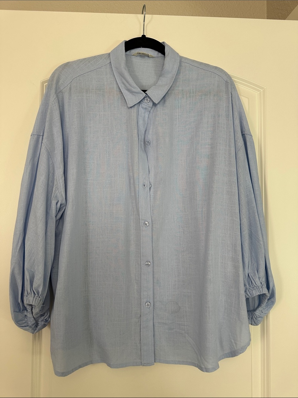 Max Studio Light Blue Button-Front Blouse